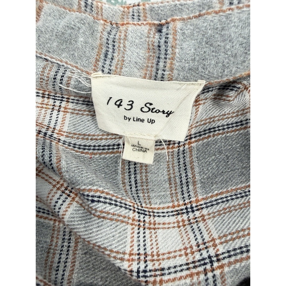 143 Story by Line Up Plaid Flannel Shirt Large Cotton Raw Frayed Hem Grunge - Picture 4 of 7